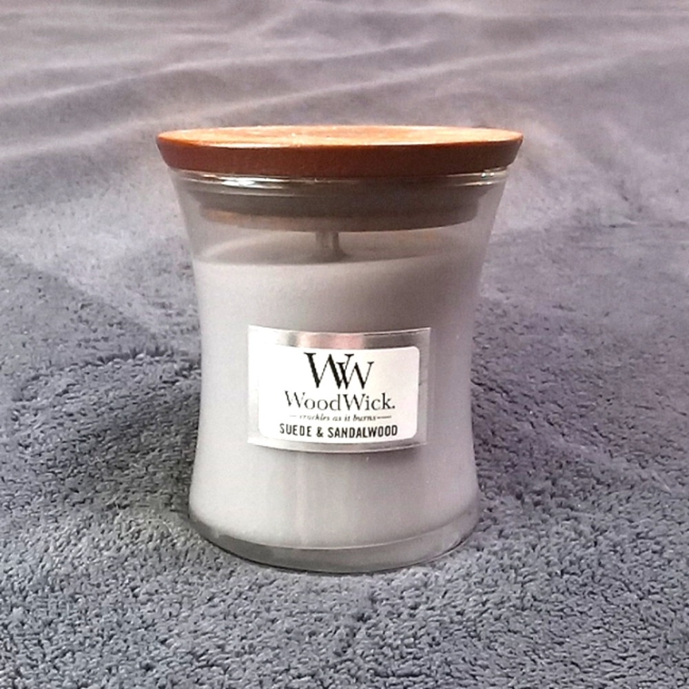 Suede & Sandalwood Woodwick Mini 3oz Candle New